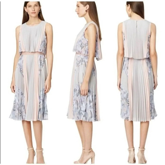 Bcogmaxazria Jaelyn Print Blocked Pleated Dress Size M - Picture 1 of 15